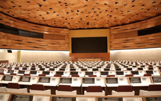 An empty hall at the UN